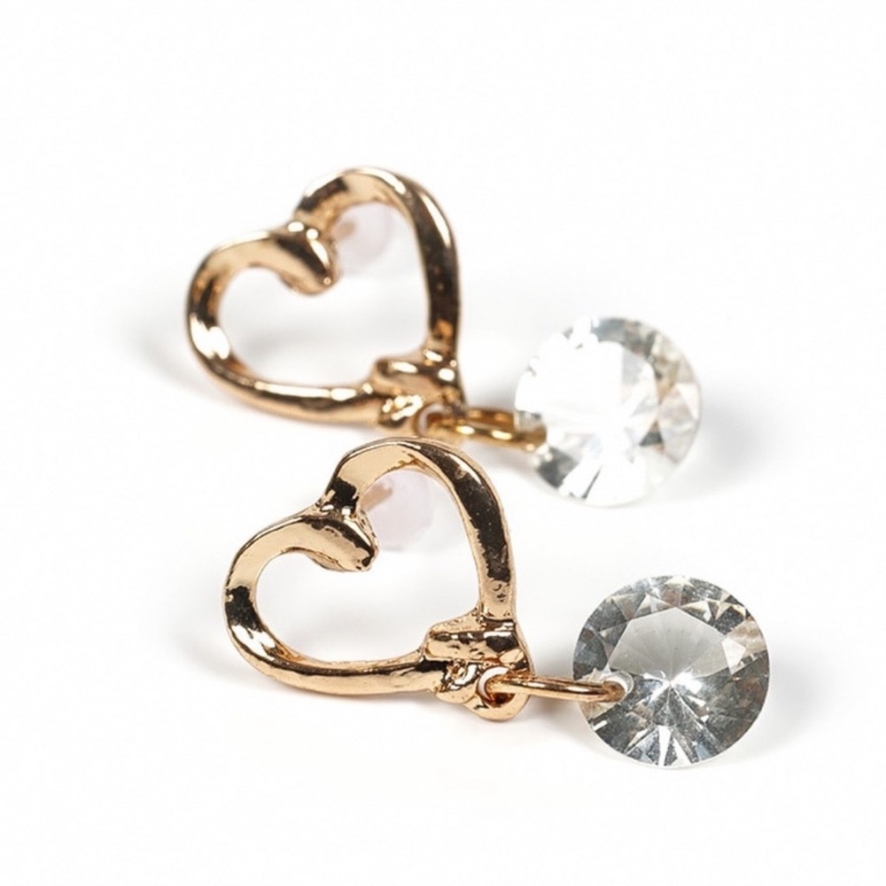 Any 4/$25! Gold Hearts w/Drop Crystal Earrings - Picture 4 of 8